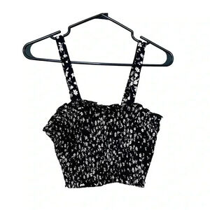 Japna elastic band tank top, black with white flowers